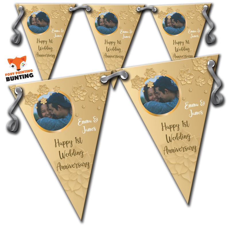 RM79 Single Gold Anniversary Bunting F Personalised Custom Bunting Premium Party Decorations  (Standard Bunting (14.8cm X 21cm))