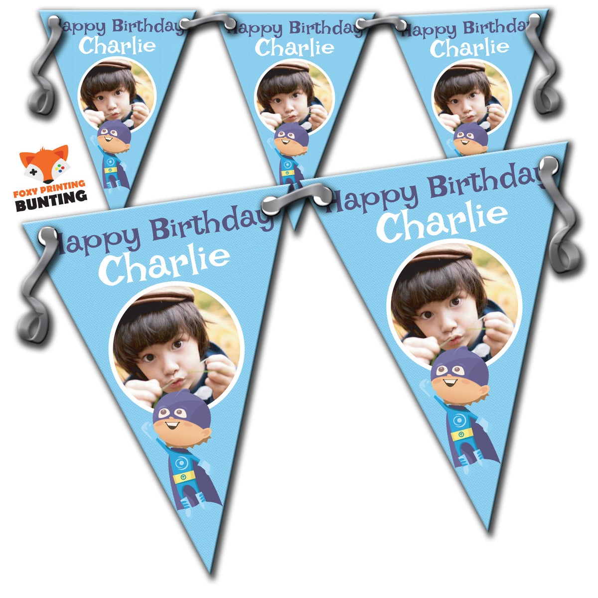RM83 Single Super Hero Birthday Bunting C Personalised Custom Bunting Premium Party Decorations  (Standard Bunting (14.8cm X 21cm)) – RM83 Single Super Hero Birthday Bunting C Personalised Custom Bunting