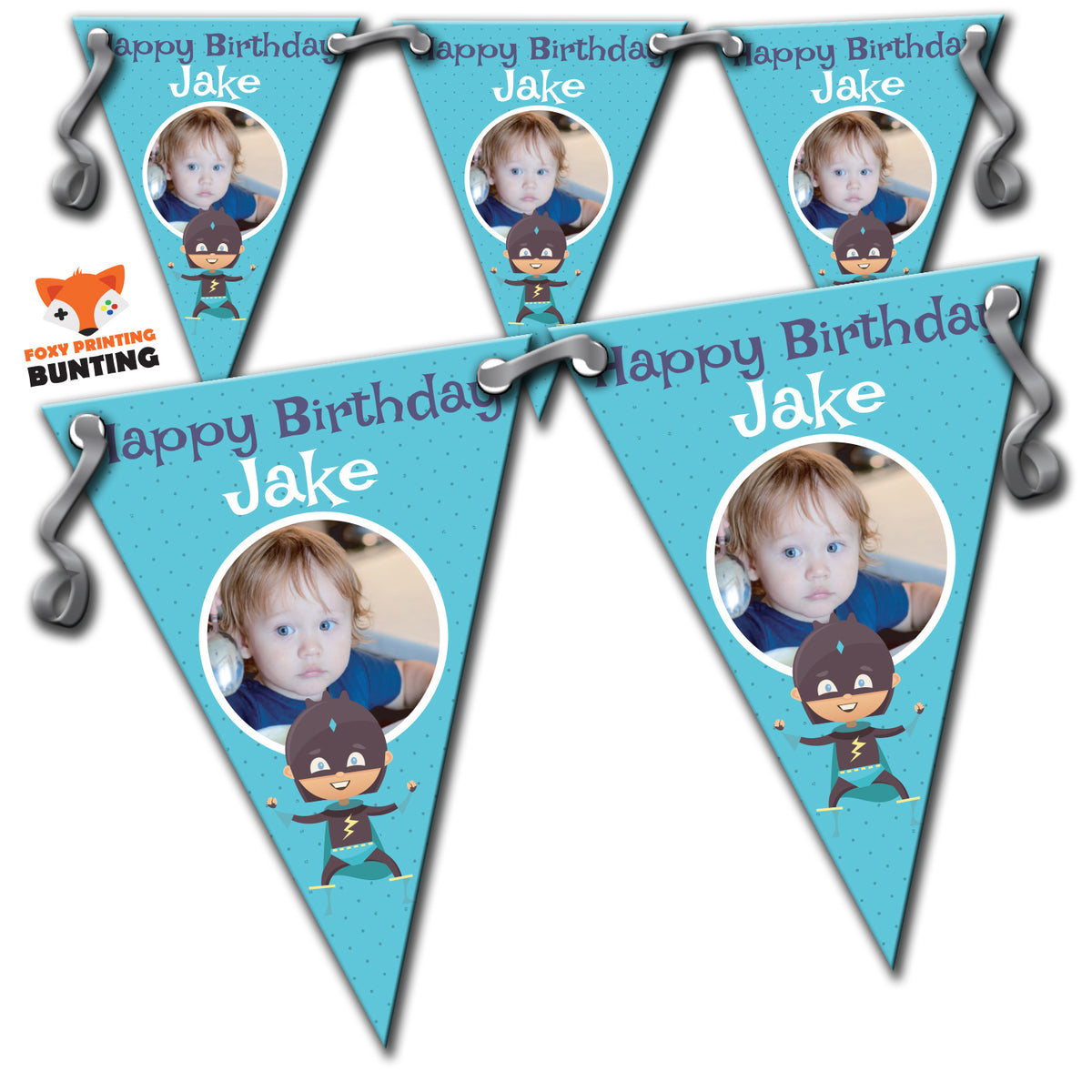 RM84 Single Super Hero Birthday Bunting D Personalised Custom Bunting Premium Party Decorations  (Standard Bunting (14.8cm X 21cm)) – RM84 Single Super Hero Birthday Bunting D Personalised Custom Bunting