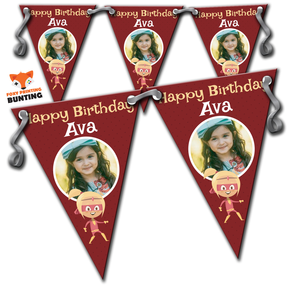 RM88 Single Super Hero Birthday Bunting H Personalised Custom Bunting Premium Party Decorations  (Standard Bunting (14.8cm X 21cm)) – RM88 Single Super Hero Birthday Bunting H Personalised Custom Bunting