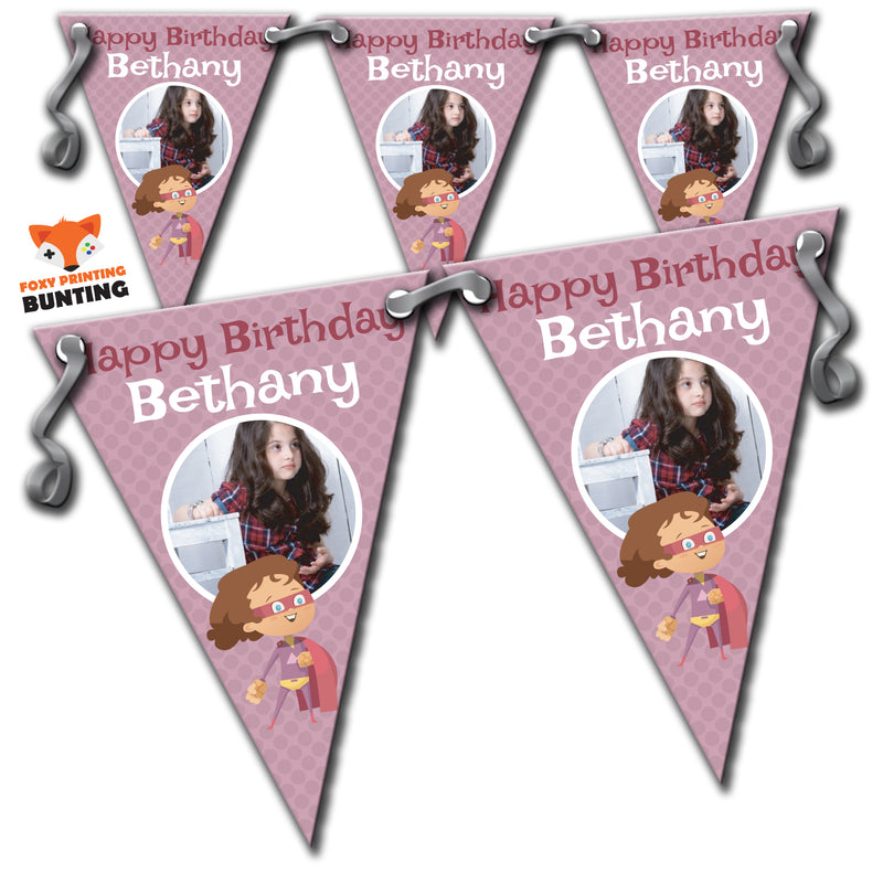 RM90 Single Super Hero Birthday Bunting J Personalised Custom Bunting Premium Party Decorations  (Standard Bunting (14.8cm X 21cm))