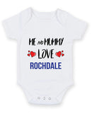 Me and Mummy love ROCHDALE Personalised FOOTBALL TEAM Baby Grow