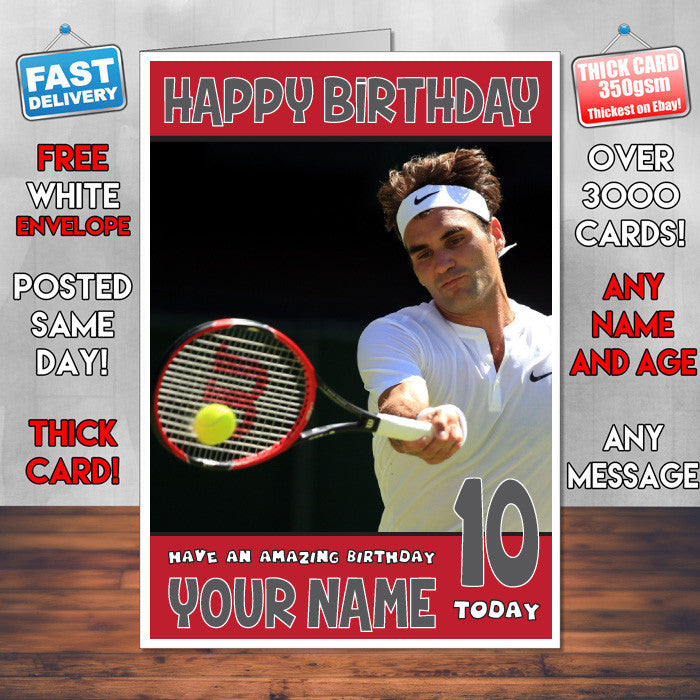 ROGER FEDERER BM2 THEME INSPIRED Kids Adult Personalised Birthday Card Birthday Card