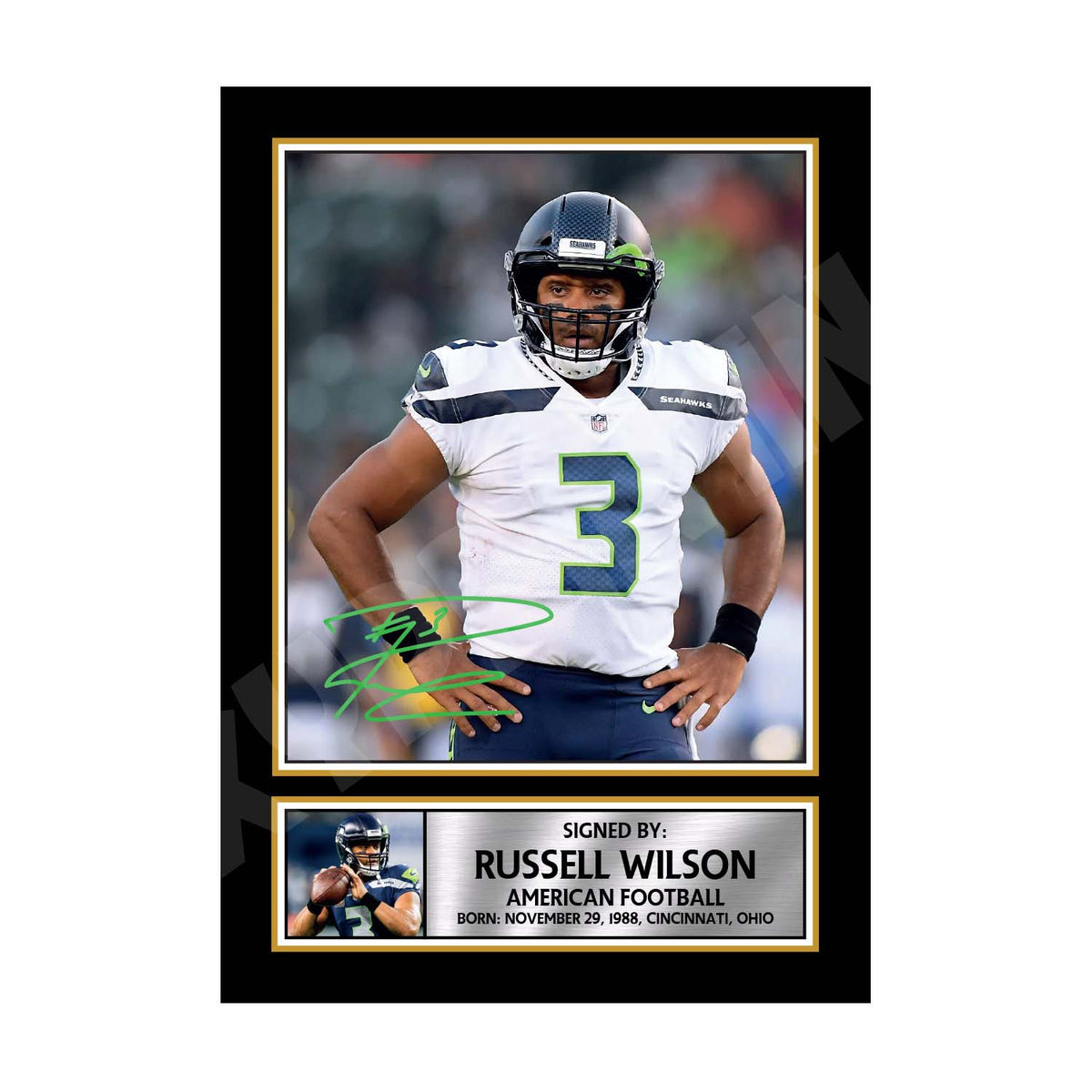 Russell Wilson 2 American Football Printed Signature Print – A1 Print Only