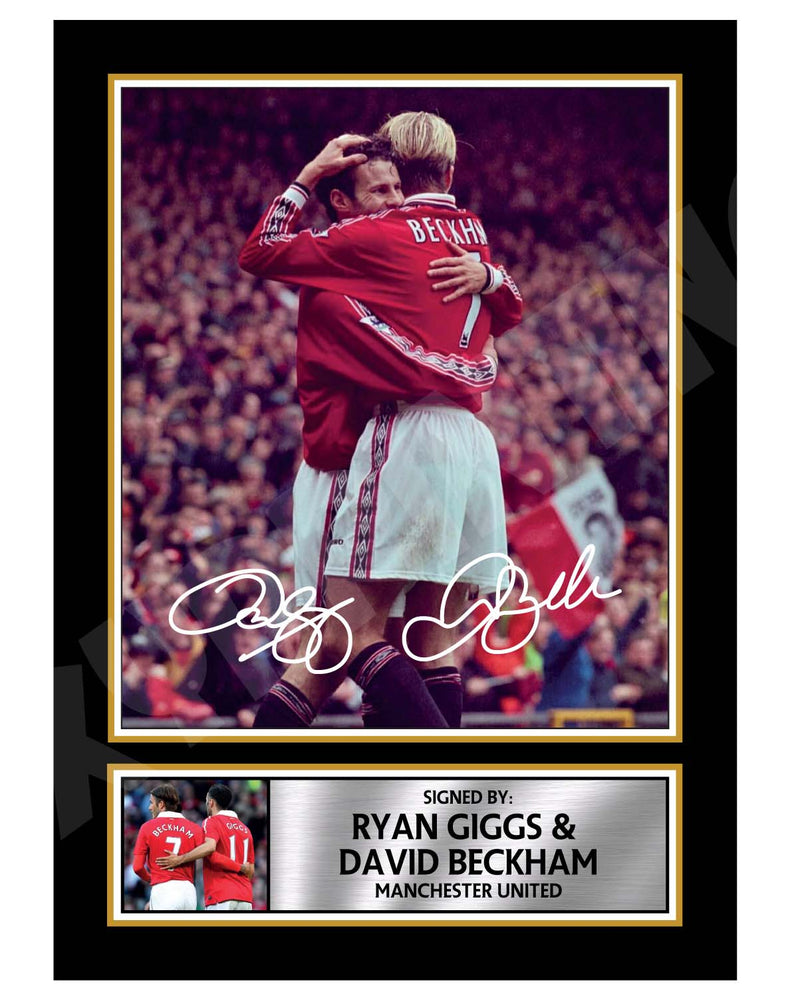 RYAN GIGGS + DAVID BECKHAM 2 Limited Edition Football Player Signed Print - Football