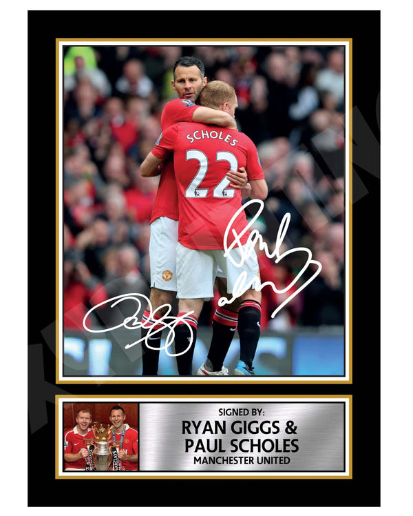 RYAN GIGGS + PAUL SCHOLES Football Player Printed Signature Print