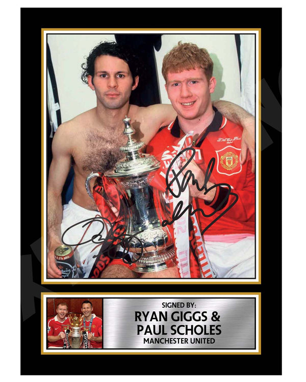 RYAN GIGGS + PAUL SCHOLES 2 Football Player Printed Signature Print