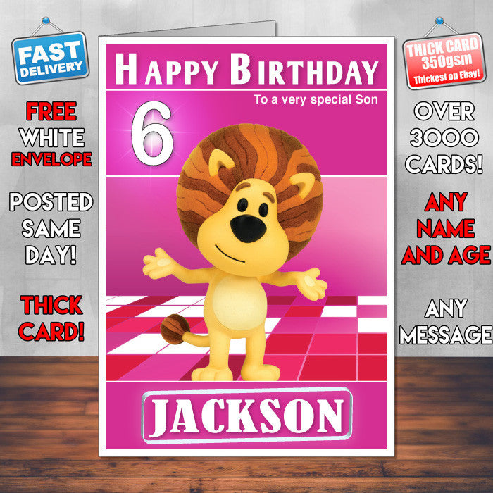 Raa Raa The Noisy Lion 1 Style Theme Personalised Kidshows Birthday Card (SA)