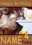 Rabbit At A Desk Funny Kids Adult Personalised Birthday Card Gift Present