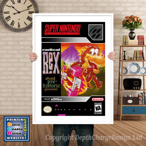 Radical Rex Super Nintendo Game Inspired Theme Retro Gaming Poster