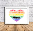 Personalised Rainbow Heart 2 Word Art Poster Print