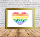 Personalised Rainbow Heart Word Art Poster Print