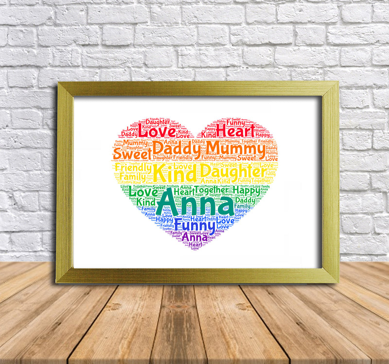 Personalised Rainbow Heart Word Art Poster Print