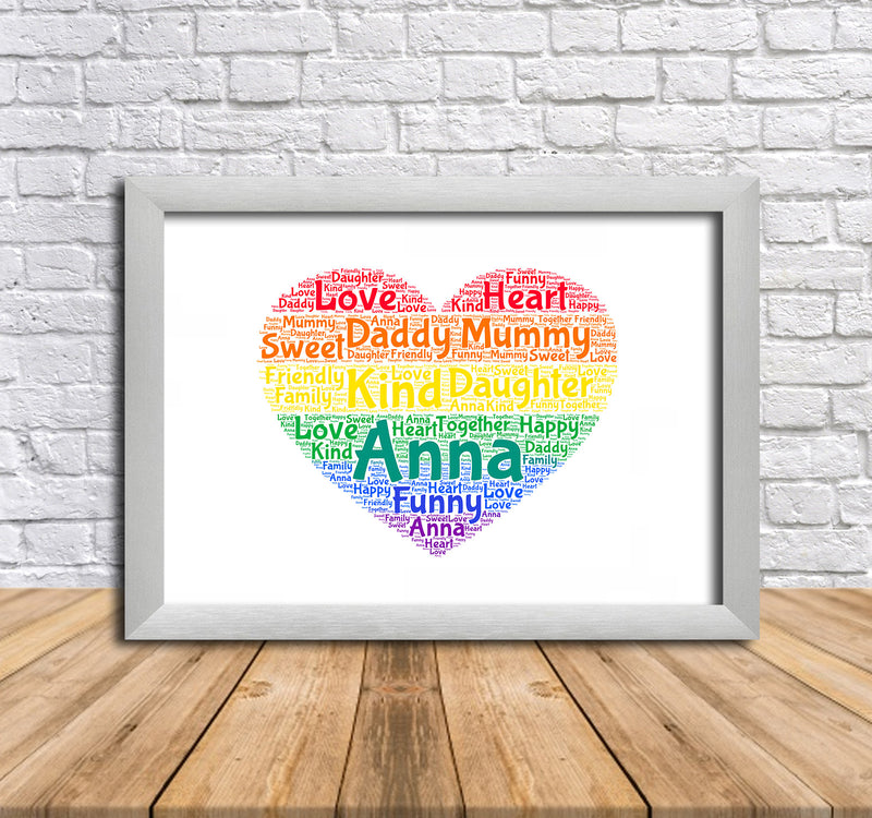 Personalised Rainbow Heart Word Art Poster Print