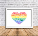 Personalised Rainbow Heart Word Art Poster Print