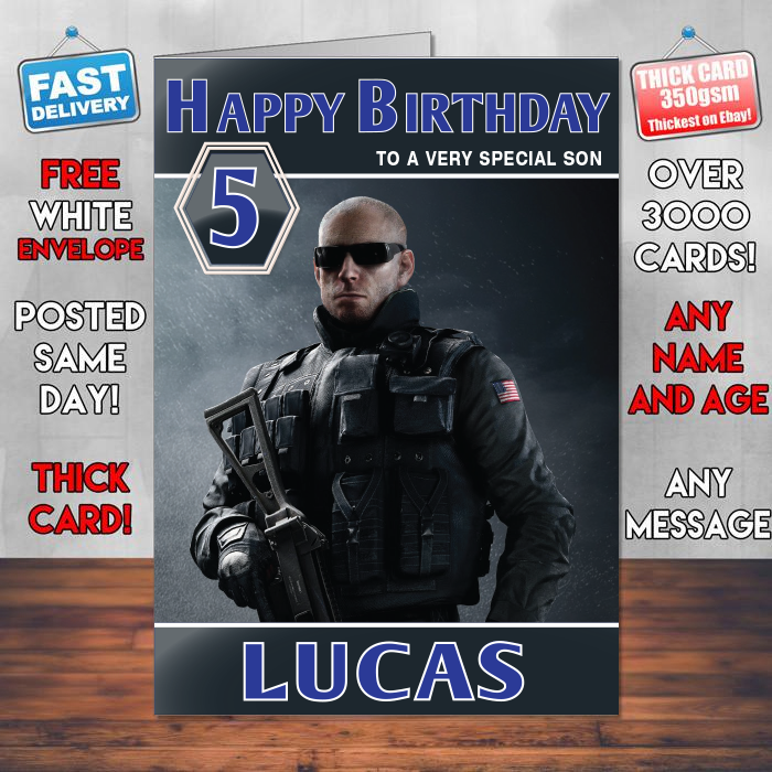 Personalised Rainbow Six Siege Fbi Swat Pulse Inspired Style Game Kids Inspired Birthday Card (SA) – Personalised Rainbow Six Siege Fbi Swat Pulse Game Birthday Card