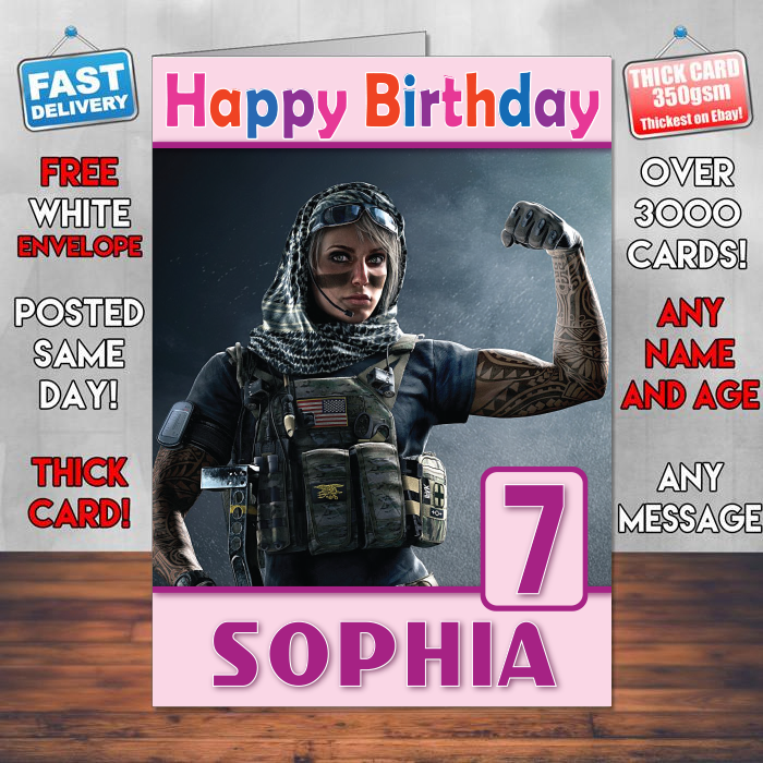 Personalised Rainbow Six Siege Valkyrie Inspired Style Game Kids Inspired Birthday Card (SA)