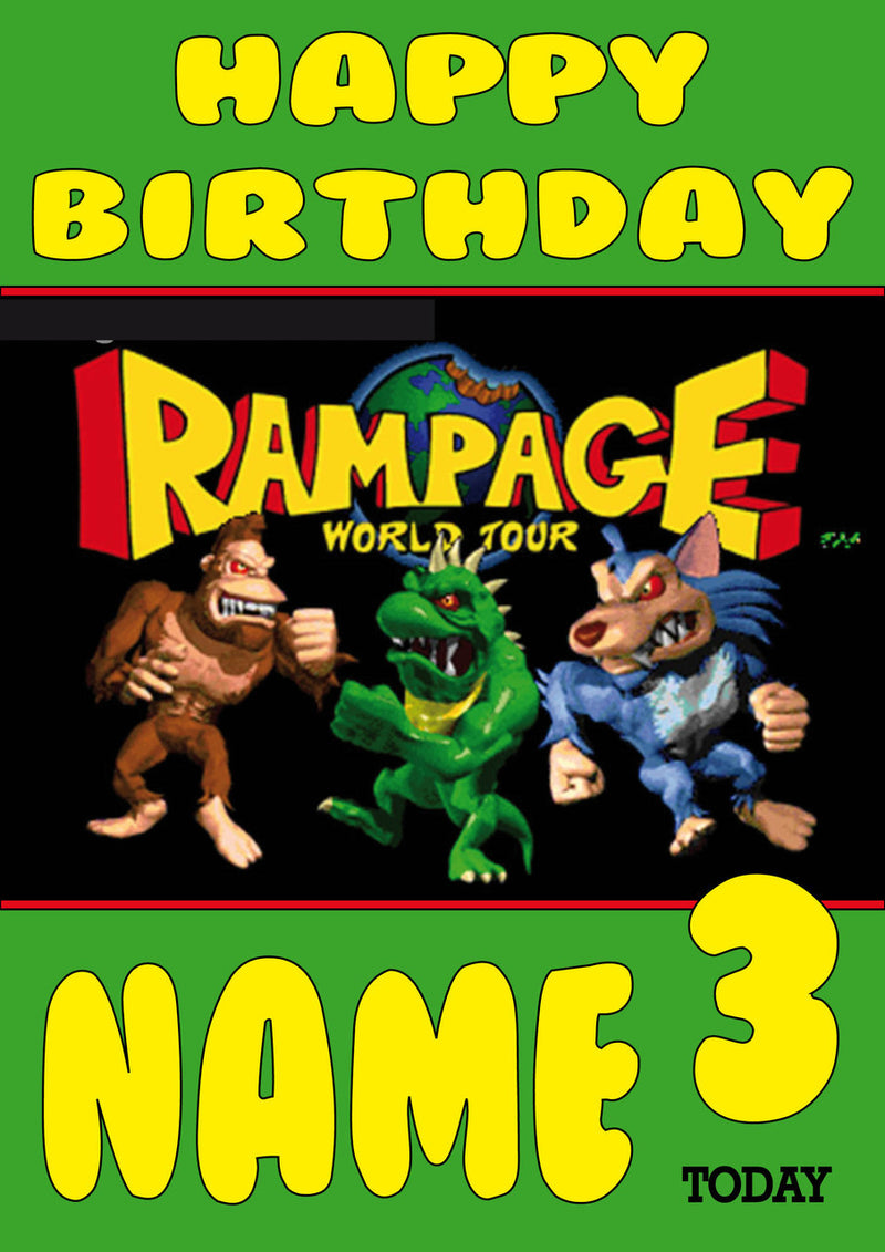 Retro Gaming Rampage Video Game THEME INSPIRED Kids Adult Personalised Birthday Card