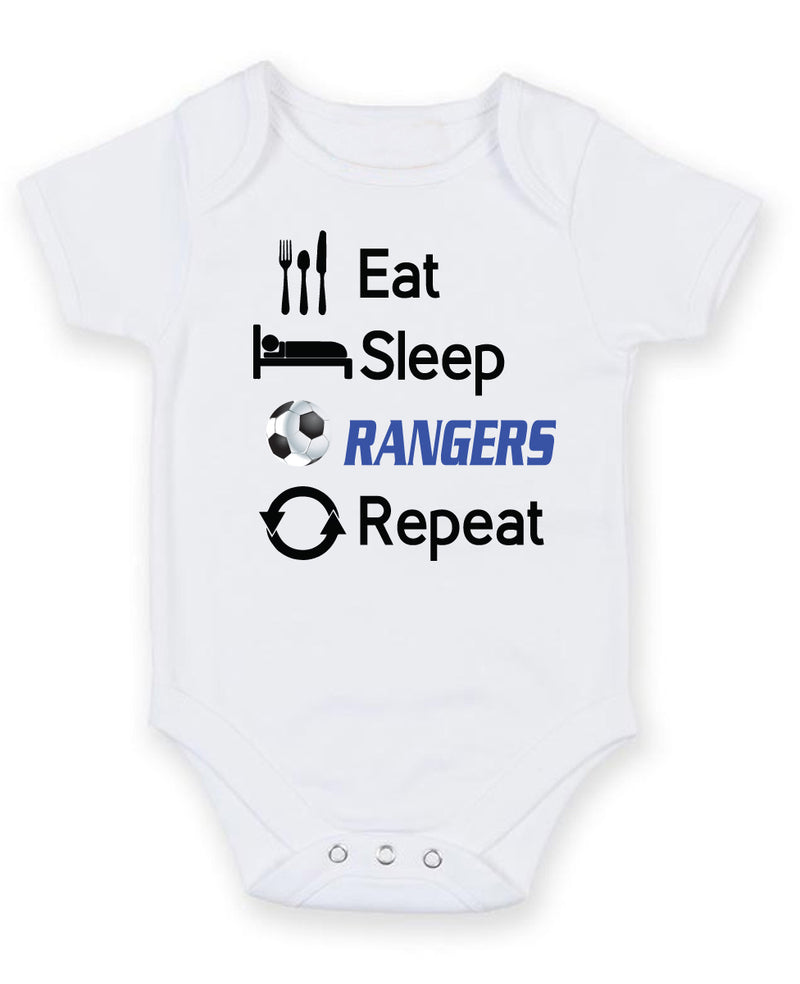 Rangers Eat Sleep Repeat Football Fan Baby Grow Bodysuit