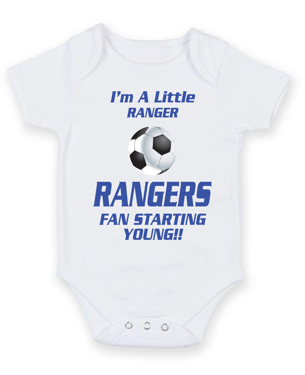 Rangers Fan Starting Football Fan Baby Grow Bodysuit
