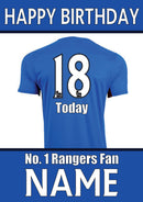 Rangers Fan FOOTBALL TEAM THEME INSPIRED PERSONALISED Kids Adult Birthday Card