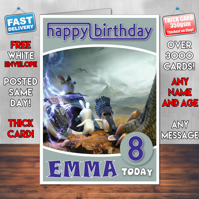 Personalised Raving Rabbids Travel In Time 1 Inspired Style Game Kids Inspired Birthday Card (SA)