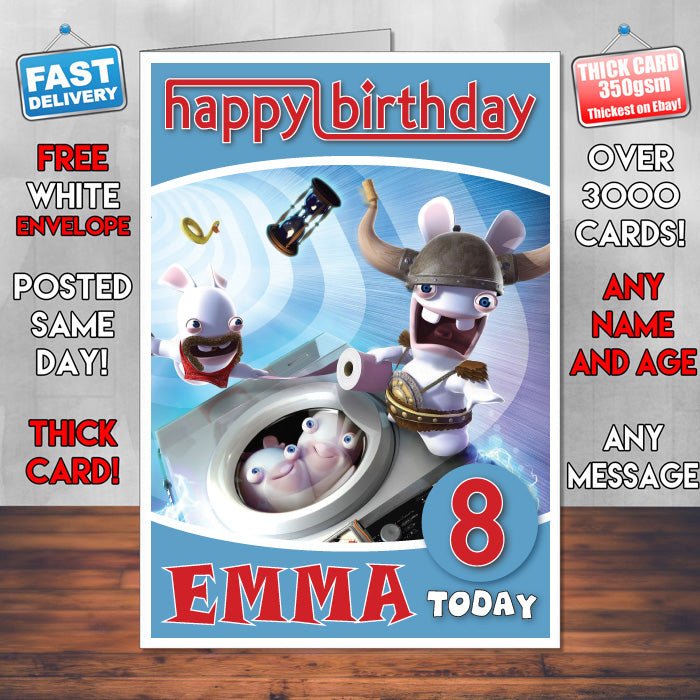Personalised Raving Rabbids Travel In Time 2 Inspired Style Game Kids Inspired Birthday Card (SA)