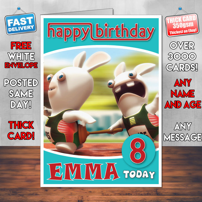 Personalised Rayman Raving Rabbids Inspired Style Game Kids Inspired Birthday Card (SA)