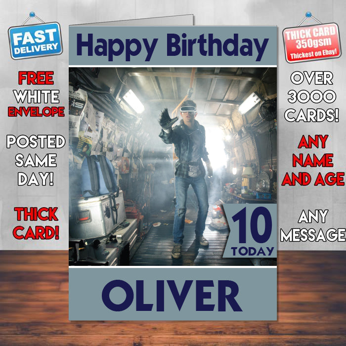Ready Player One Theme Style Personalised Kids Inspired Movie Birthday Card (SA)
