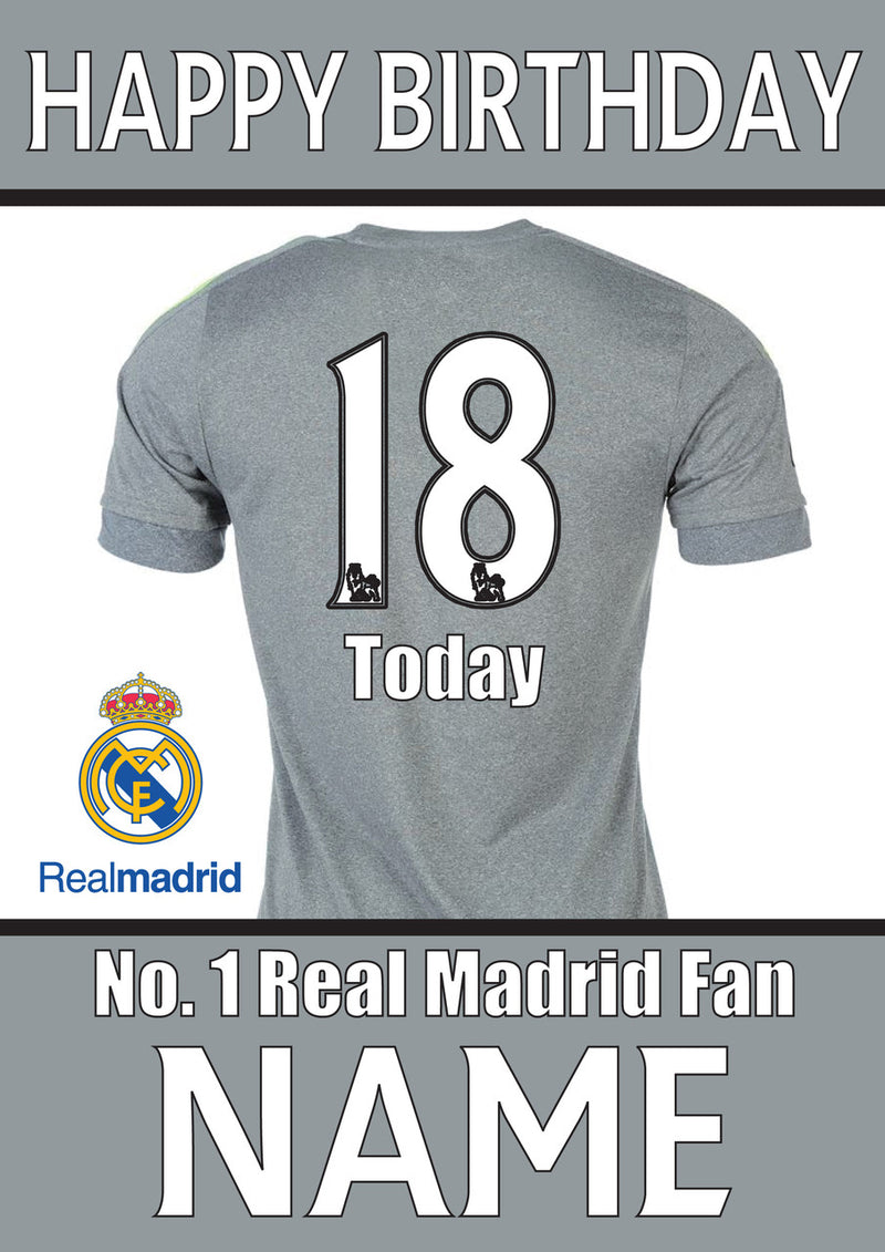 Real Madrid Fan FOOTBALL TEAM THEME INSPIRED PERSONALISED Kids Adult Birthday Card