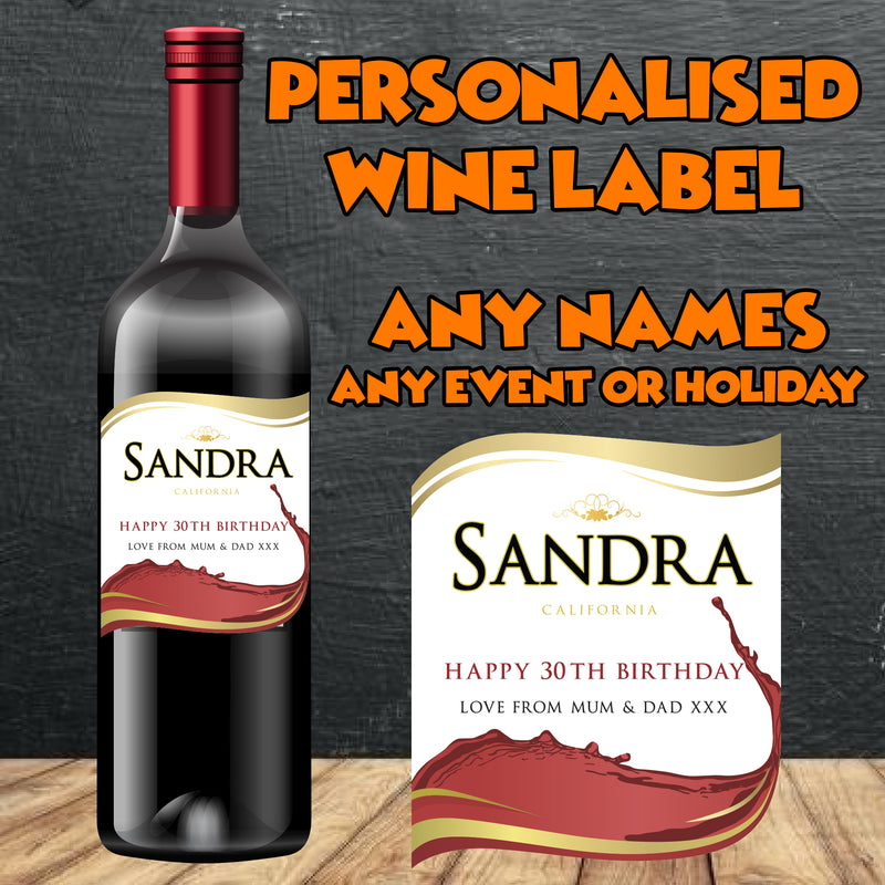 PERSONALISED Red Wine Bottle Label  - custom name bottle lables