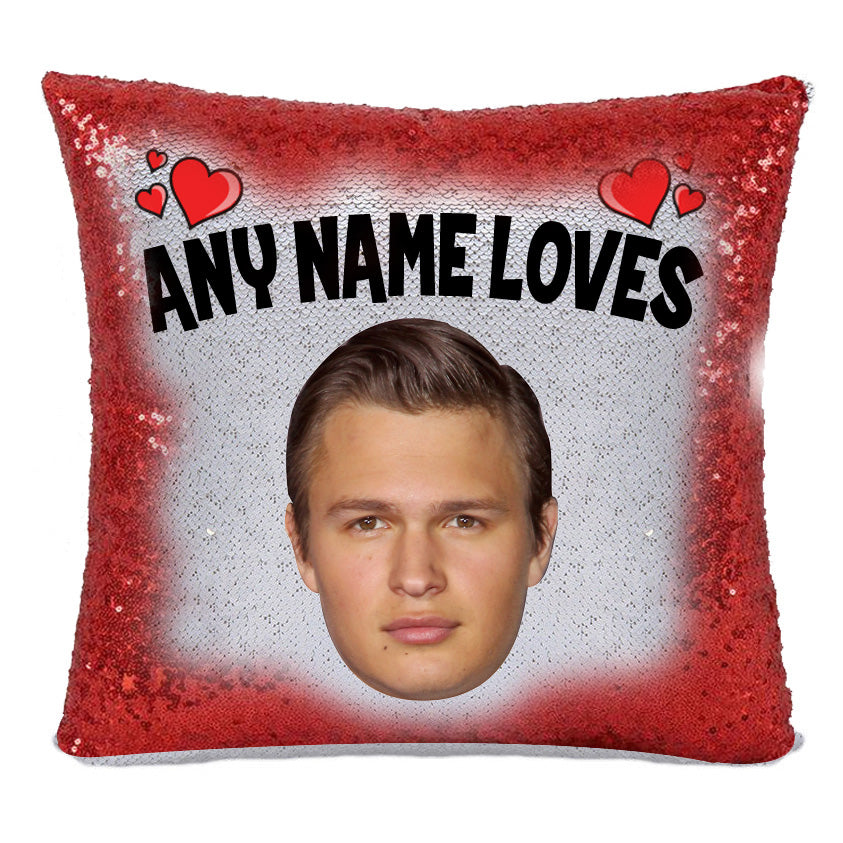 RED MAGIC SEQUIN CUSHION- ANY NAME LOVES ANSEL ELGORT – Red Magic Sequin Cushion- ANY Name Loves Ansel Elgort