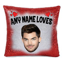 RED MAGIC SEQUIN CUSHION- ANY NAME LOVES ADAM LAMBERT