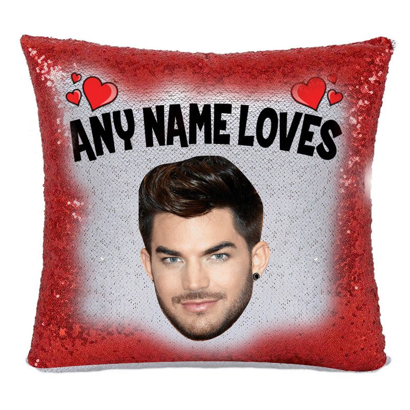 RED MAGIC SEQUIN CUSHION- ANY NAME LOVES ADAM LAMBERT