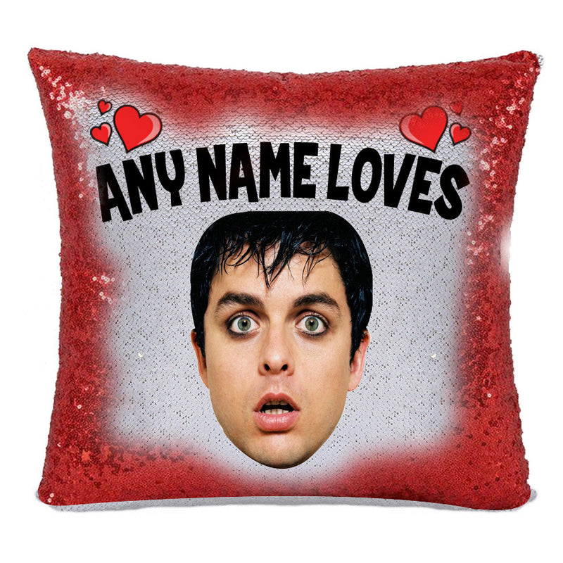 RED MAGIC SEQUIN CUSHION- ANY NAME LOVES BILLIE JOE ARMSTRONG