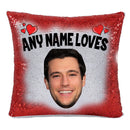 RED MAGIC SEQUIN CUSHION- ANY NAME LOVES DREW ROY