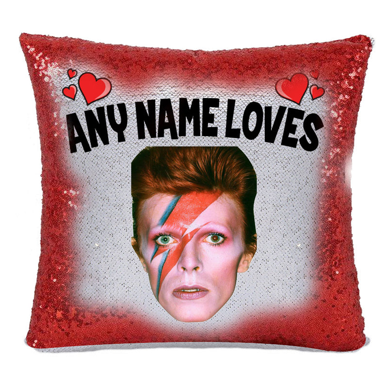 RED MAGIC SEQUIN CUSHION- ANY NAME LOVES DAVID BOWIE 80s