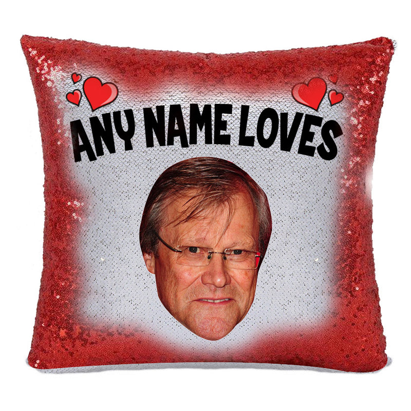 RED MAGIC SEQUIN CUSHION- ANY NAME LOVES DAVID NEILSON AKA ROY