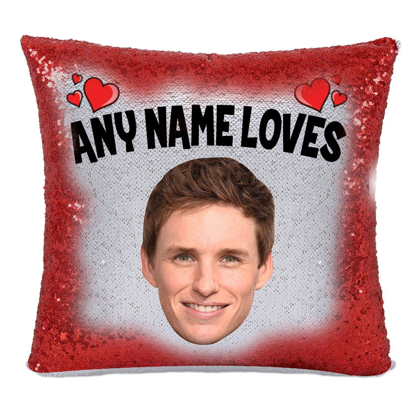 RED MAGIC SEQUIN CUSHION- ANY NAME LOVES EDDIE REDMAYNE – Red Magic Sequin Cushion- ANY Name Loves Eddie Redmayne