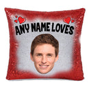RED MAGIC SEQUIN CUSHION- ANY NAME LOVES EDDIE REDMAYNE