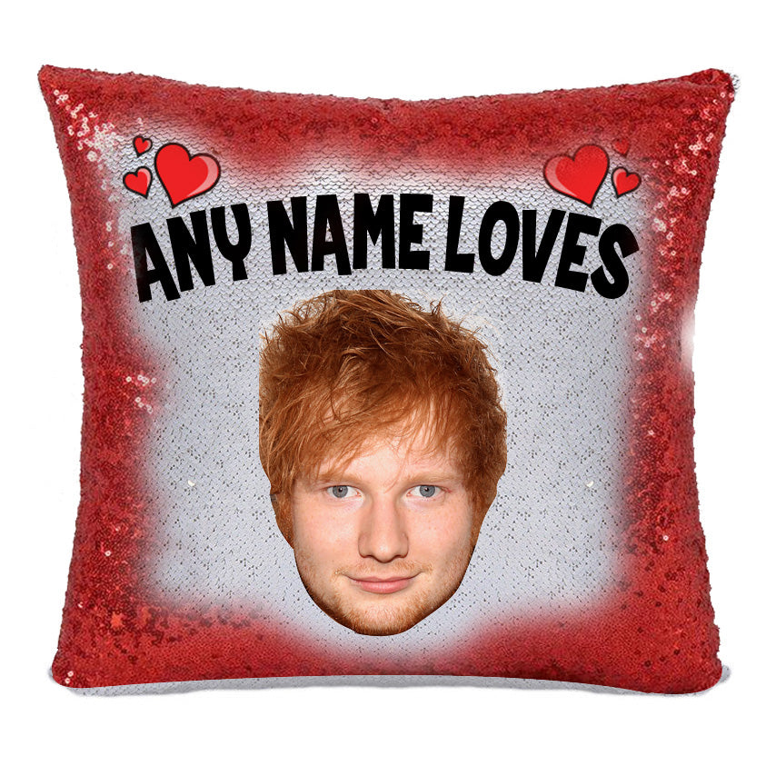 Red Magic Sequin Cushion- ANY Name Loves ED Sheeran