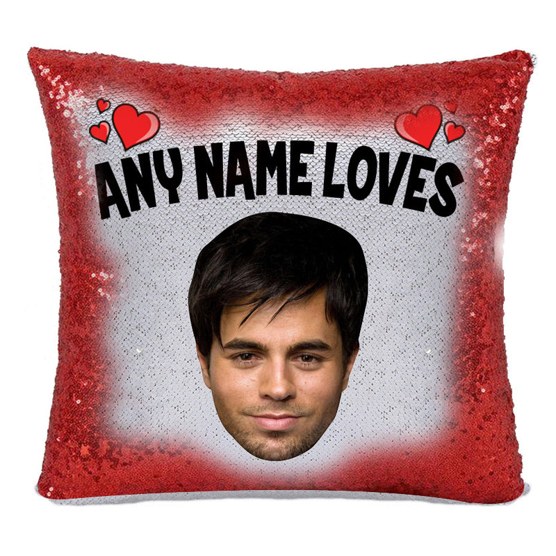 RED MAGIC SEQUIN CUSHION- ANY NAME LOVES ENRIQUE IGLESIAS