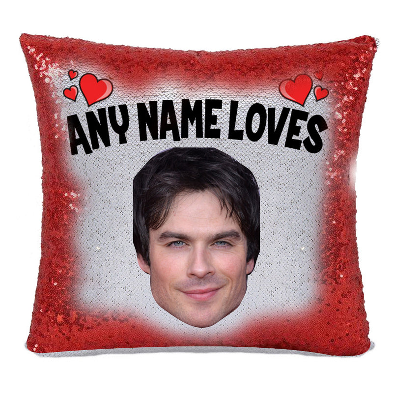 RED MAGIC SEQUIN CUSHION- ANY NAME LOVES IAN SOMERHALDER