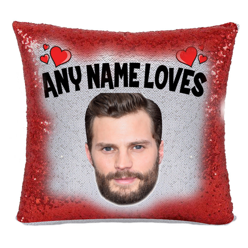 RED MAGIC SEQUIN CUSHION- ANY NAME LOVES JAMIE DORNAN – Red Magic Sequin Cushion- ANY Name Loves Jamie Dornan