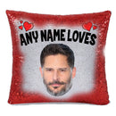 RED MAGIC SEQUIN CUSHION- ANY NAME LOVES JOE MANGANIELLO