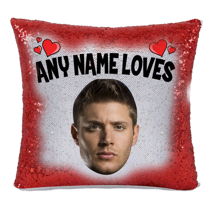 RED MAGIC SEQUIN CUSHION- ANY NAME LOVES JENSEN ACKLES – Red Magic Sequin Cushion- ANY Name Loves Jensen Ackles