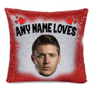 RED MAGIC SEQUIN CUSHION- ANY NAME LOVES JENSEN ACKLES