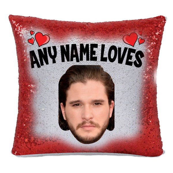 Red Magic Sequin Cushion- ANY Name Loves KIT Harrington
