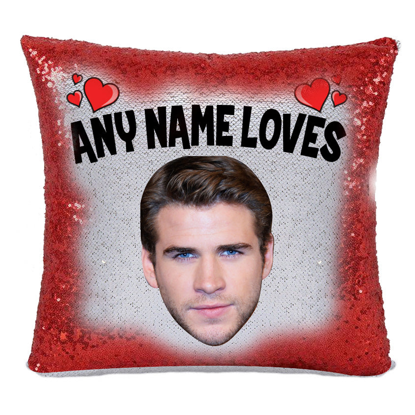 Red Magic Sequin Cushion- ANY Name Loves Liam Hemsworth