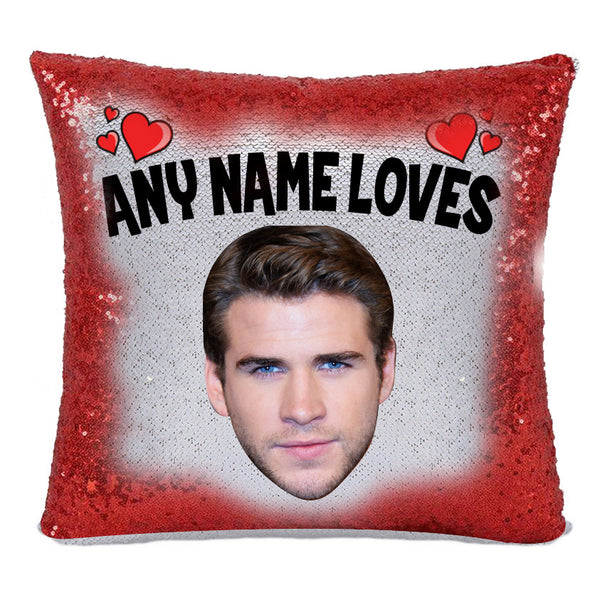 Red Magic Sequin Cushion- ANY Name Loves Liam Hemsworth